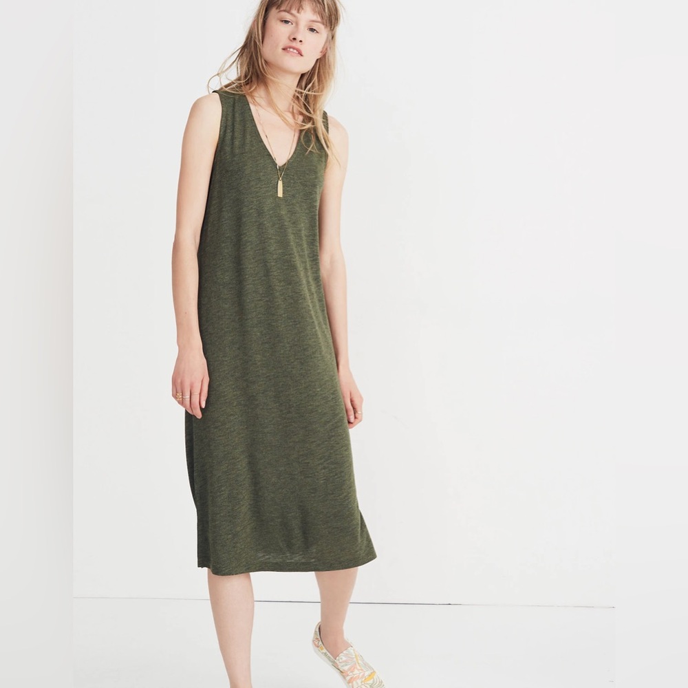 Madewell V-Neck Jersey Tank Dress in Heather Loden.